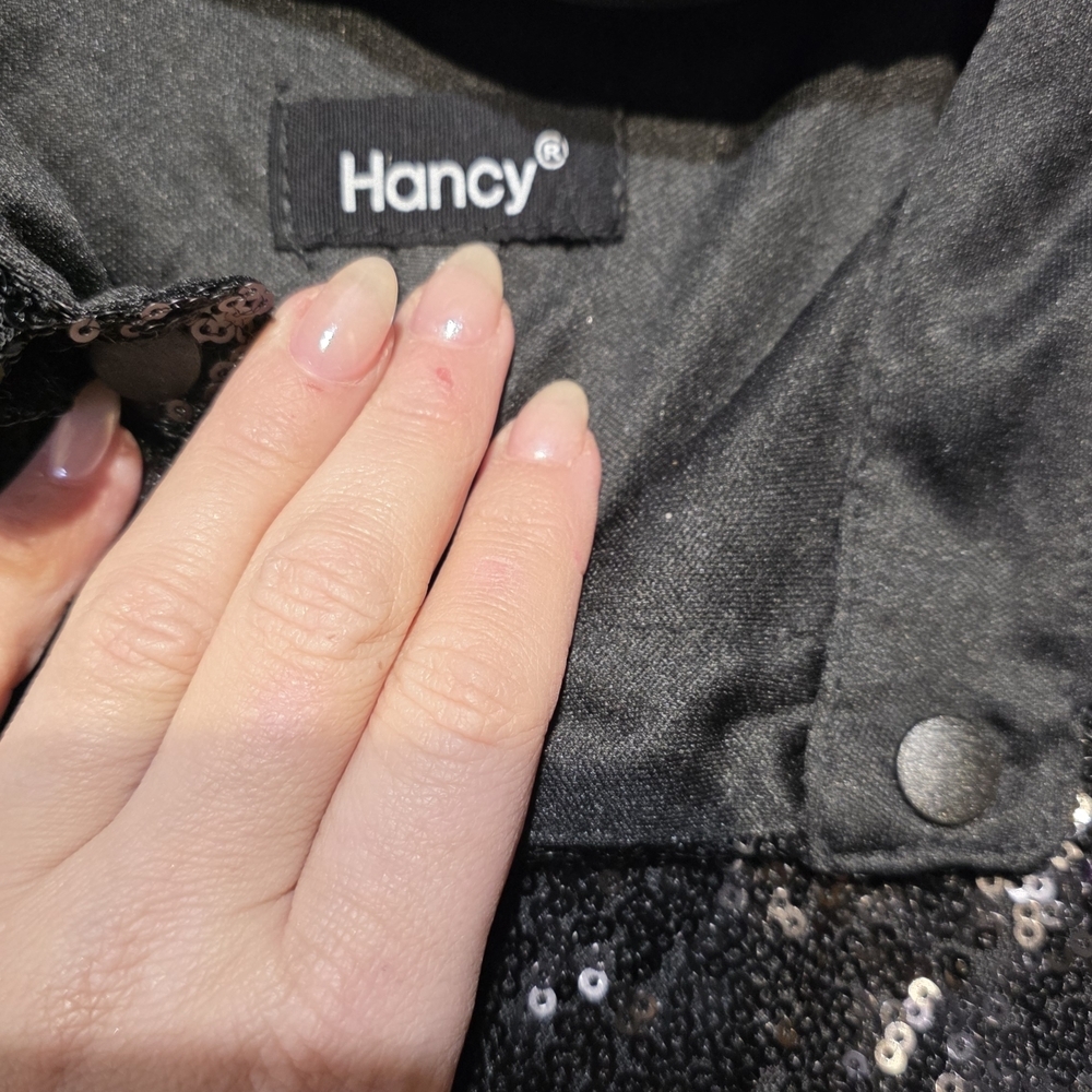 Hancy Elegant Black Sequin Button Down Shirt S/M/L New In Poly Bag - Picture 5 of 8